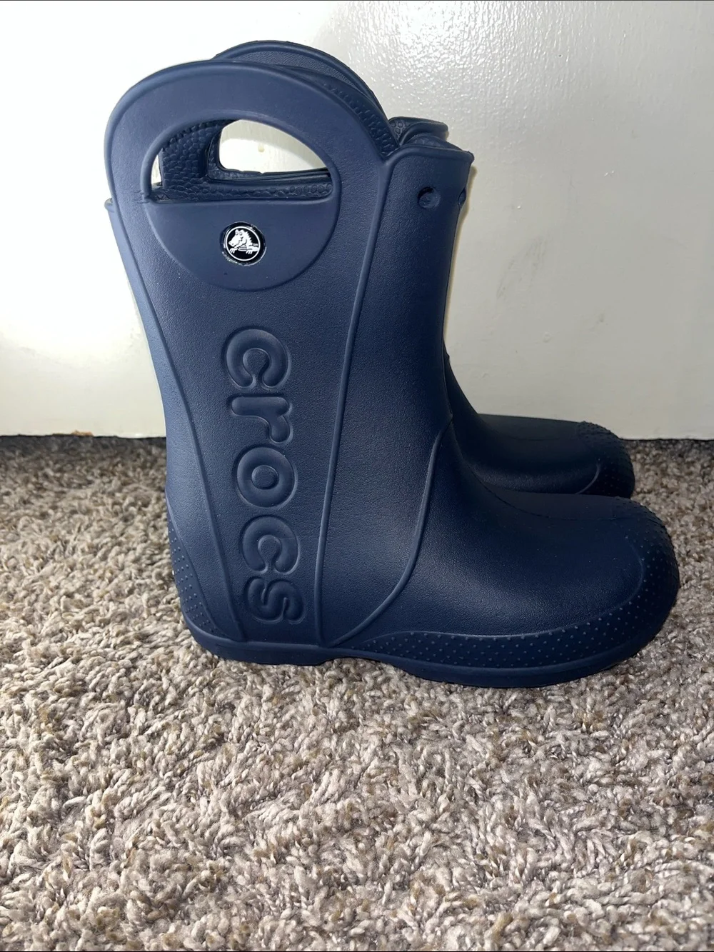 CROCS Kids Navy Handle Rain Boots with Easy Grip Handles